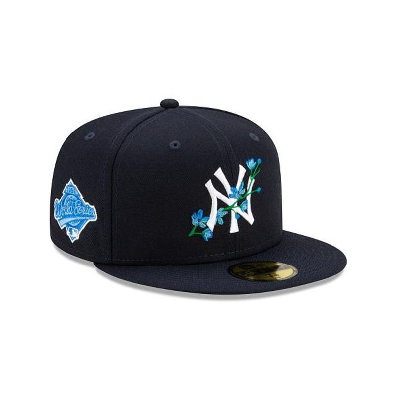 MLB New York Yankees Side Patch Bloom 59Fifty Fitted (QIA5753) - Blue New Era Caps